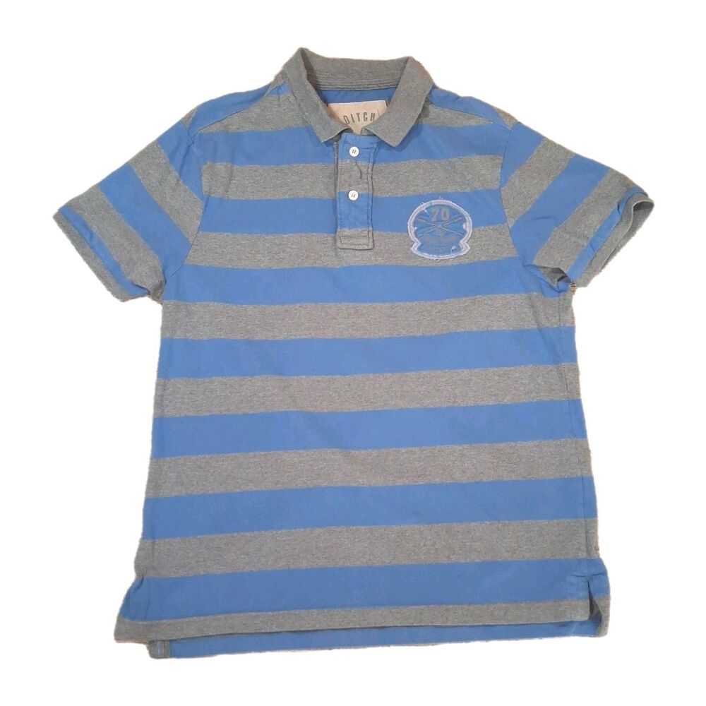 ​Ditch Plains Mens Polo Shirt XL Blue Gray Striped Cotton Short Sleeve Surf...